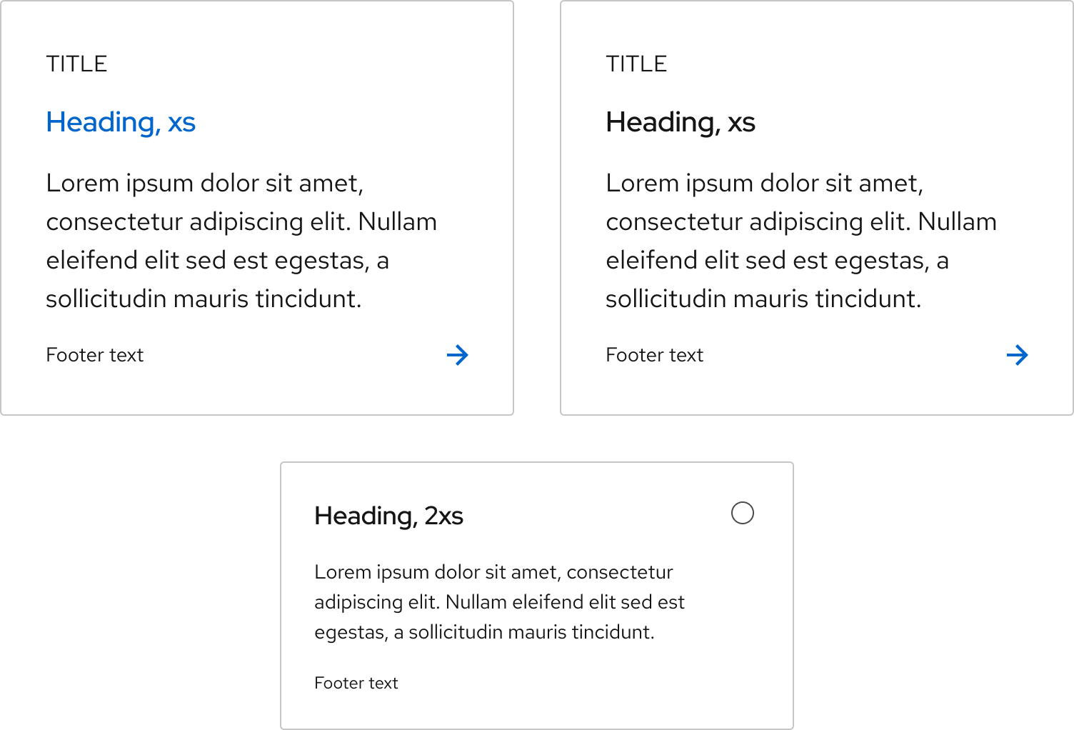 Light scheme tiles use a white background, blue or black heading, black text, and a blue arrow icon